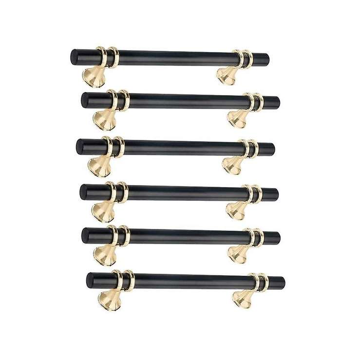Cabinet Handles 6 Pack 96mm Hole Centers Matte Black T Bar Gold Base