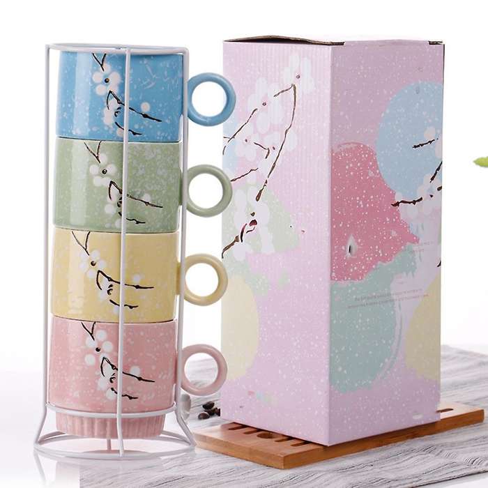 Ceramics Mugs with Iron Shelf Creative Drinkware Coffee Tea Cups