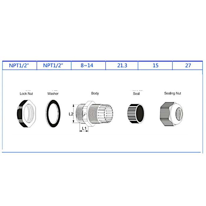 50pcs Npt 1/2 Ip68 Pa66 Cable Gland Flame-retardant Cable Fixing Head