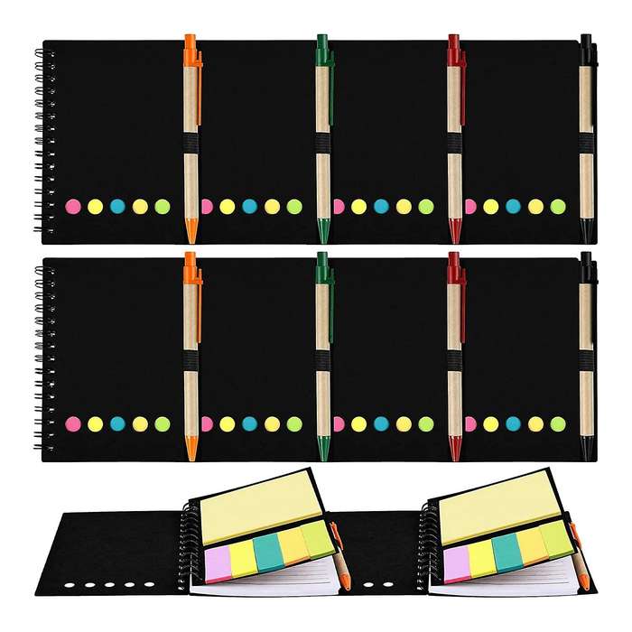 Pack Of 8 Lined Spiral Notebook Kraft Cover Notepad Notepad with Pen