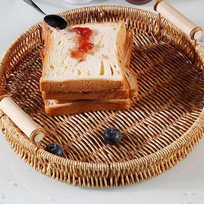 Rattan Woven Storage Tray with Handle Platter Dinner Serving Tray