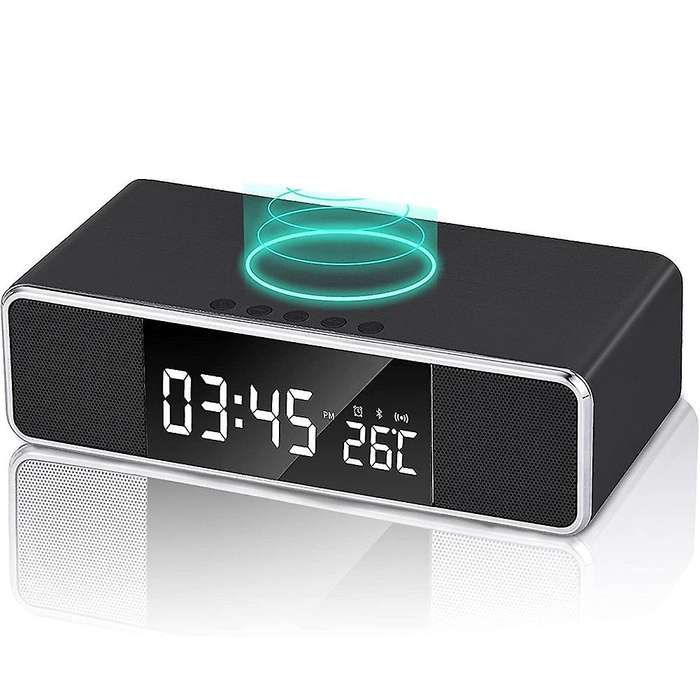 Digital Alarm Clock with Wireless Charging, Bedside Fm Radio Clock