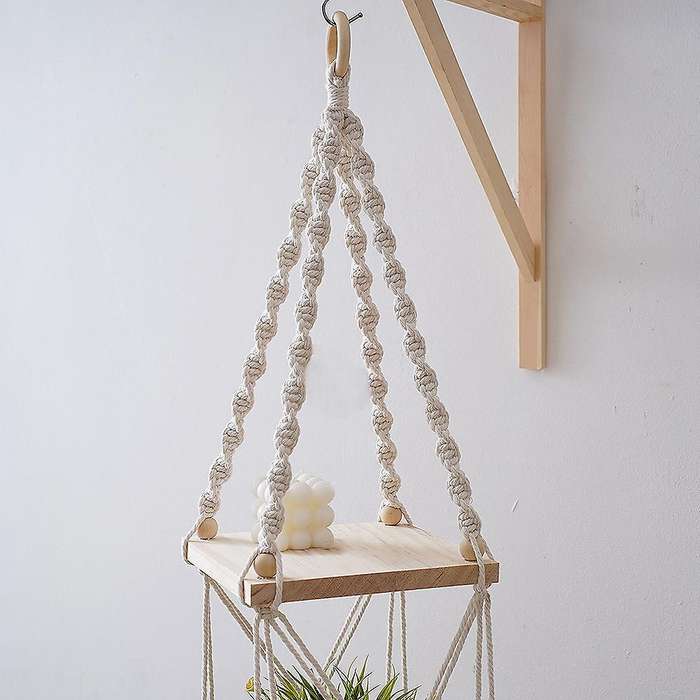 Macrame Hanging Planter Shelf Boho Home Garden Planter Rack, Square