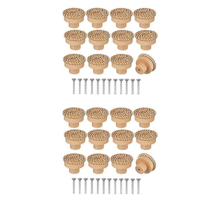 Boho Rattan Dresser Knobs Round Screws for Boho Furniture Knobs 24pcs