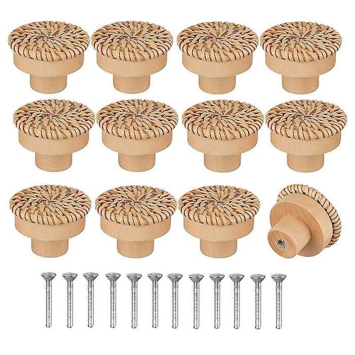 Boho Rattan Dresser Knobs Round Screws for Boho Furniture Knobs 24pcs