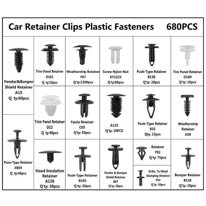 720pcs Universal Car Bumper Clips Fender Rivet Pushrod Clips