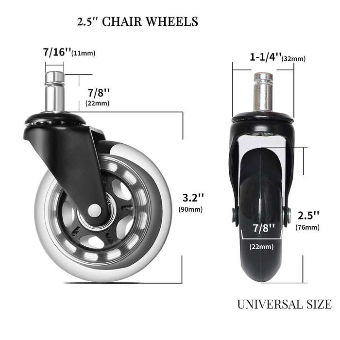 Office Chair Casters, Set Of 5, Hardwood Heavy Duty Wheels, Carpet