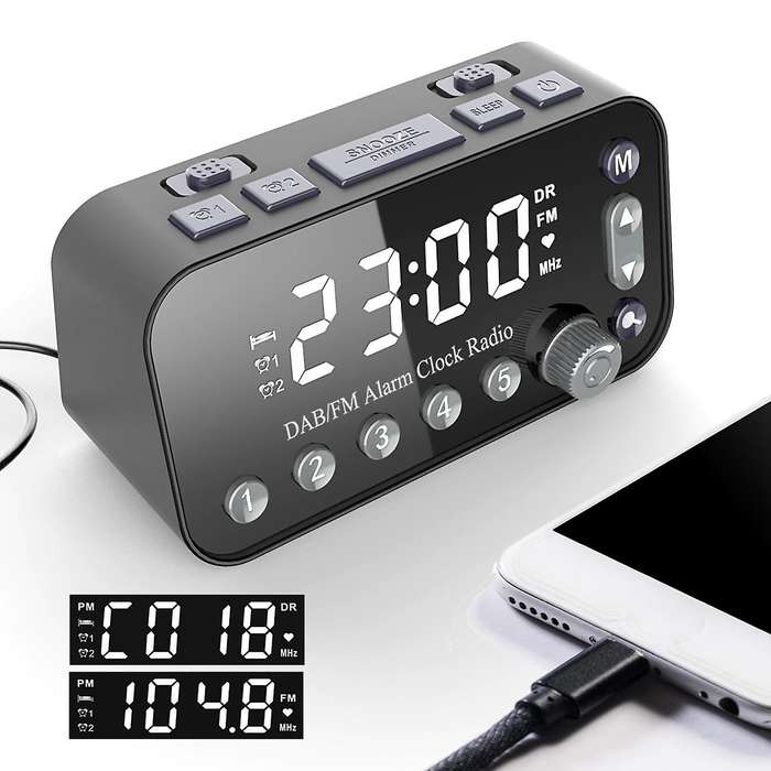 Bedside Digital Alarm Clock,led Clock with Dual Usb Dab/fm Radio