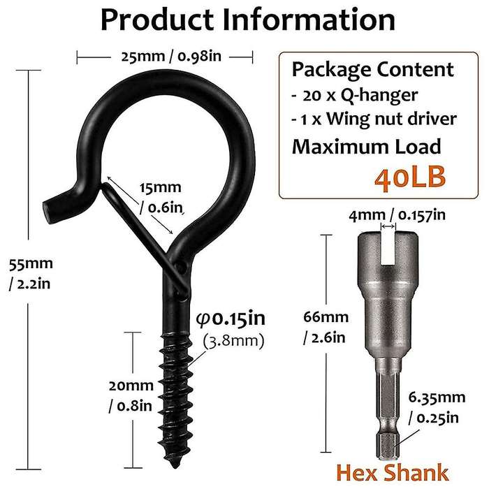 50pcs Q-hanger,screw Hooks with Safety Buckle Design,with Nut Driver