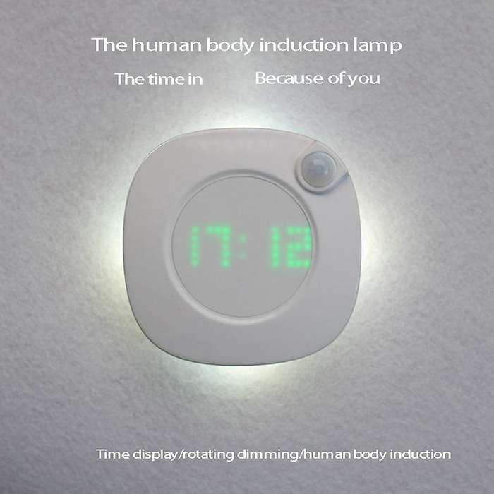 Home Living Room Decor Sensor Led Wall Clock Digital Time Night Light