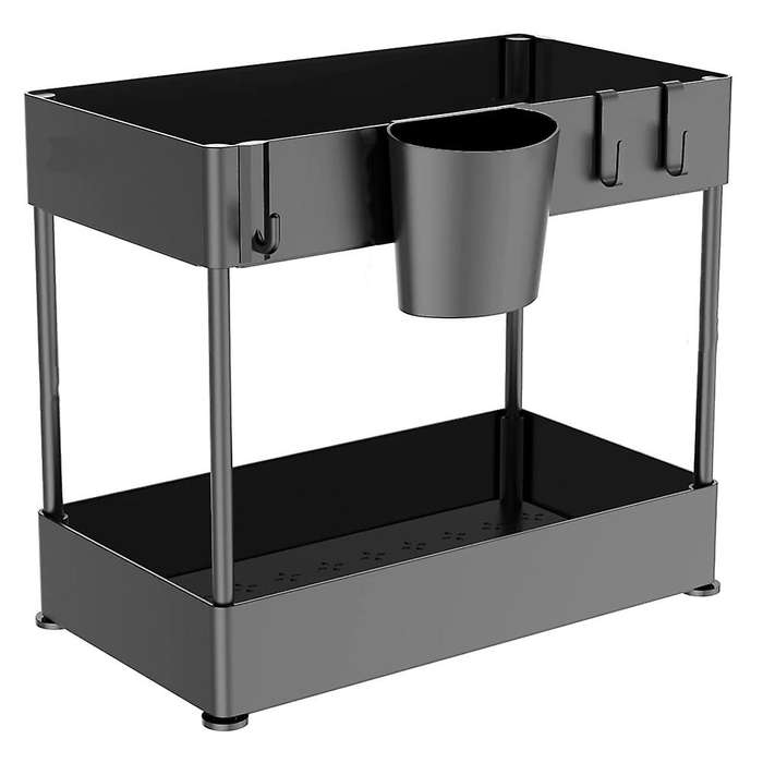 Under Sink Organizers and Storage, 2-tier Organizer with 4 Hooks