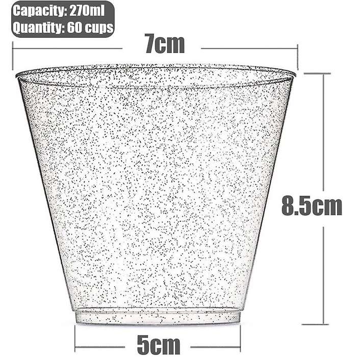 Clear Plastic Cups, Silver Glitter Plastic Wine Glasses Reusable