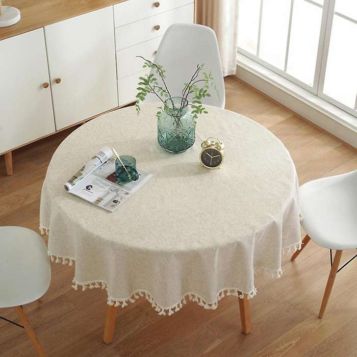 Pure-colored Tablecloth White Tassel Decoration Linen Table Cover