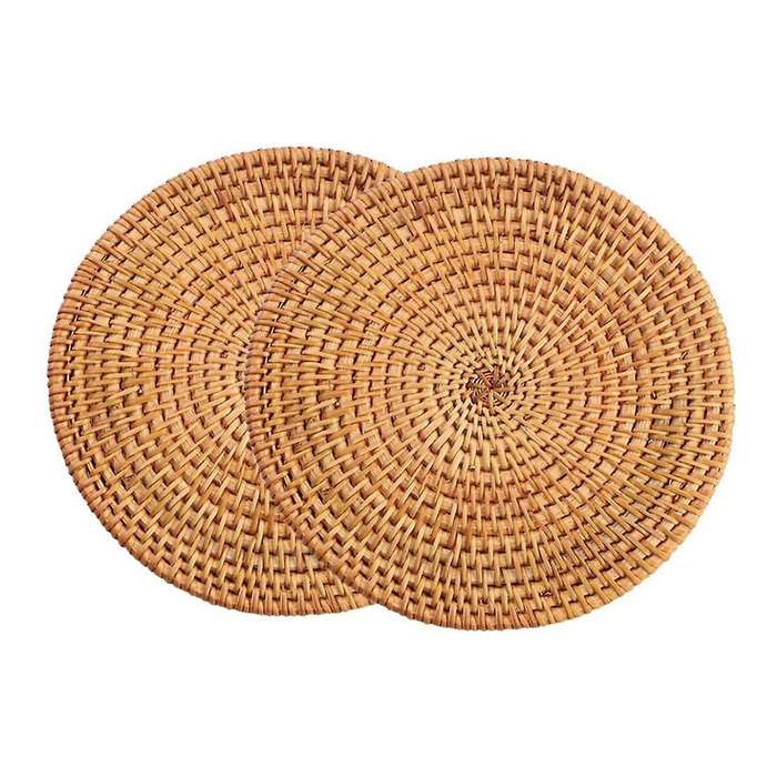 2 Pcs Handwoven Rattan Placemats,wicker Table Mats, for Dinner Table