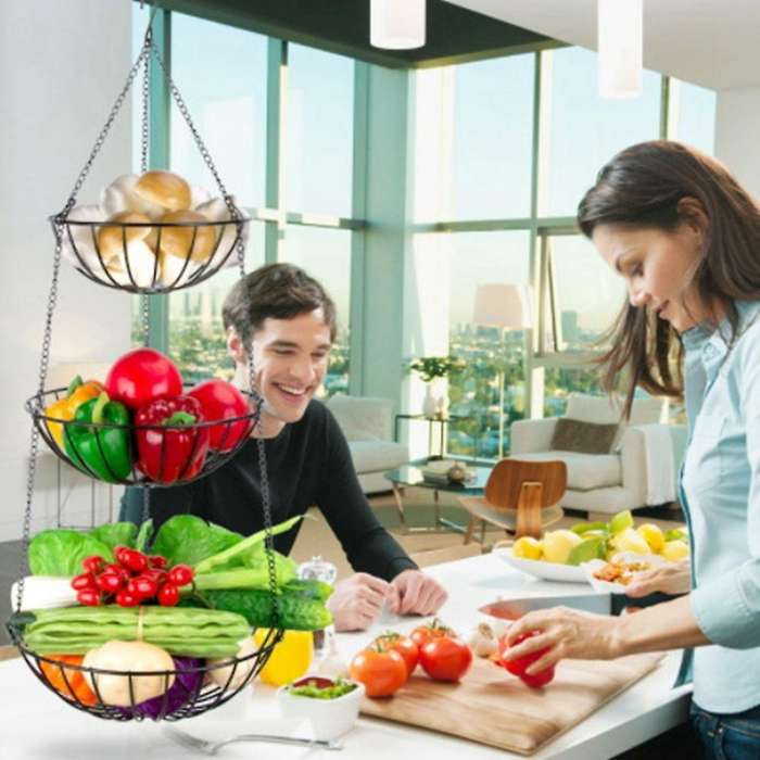 3-tier Wire Hanging Basket Iron Wire Basket Fruit Swing Bowl