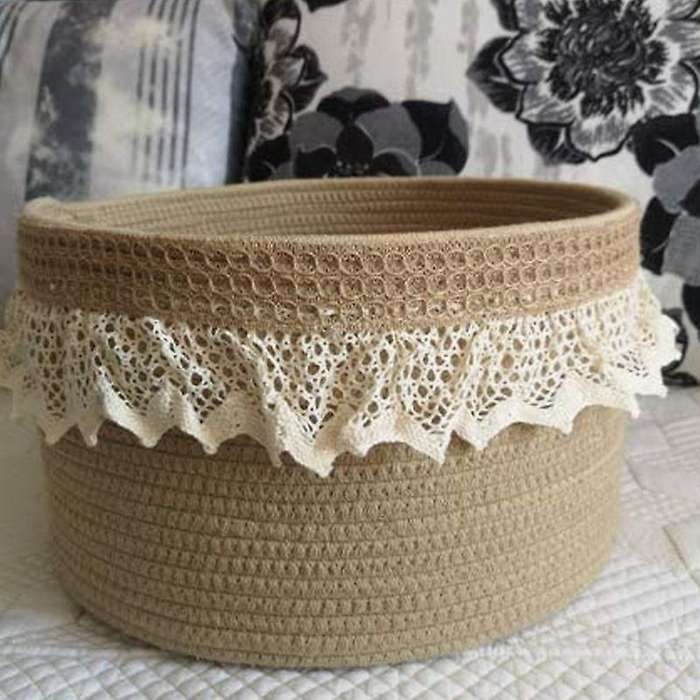 Baskets with Lace Rope Woven Storage Baskets for Baby Toys, B