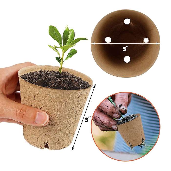 Round Biodegradable Peat Pots for Seedlings,100 Pack Plant