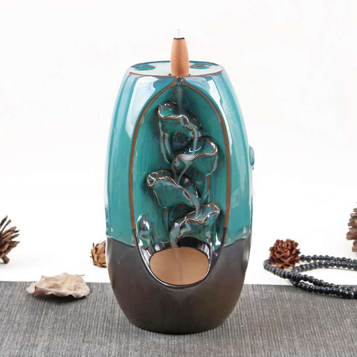 Three Sides Backflow Incense Burner Ceramic Censer Holder for Home