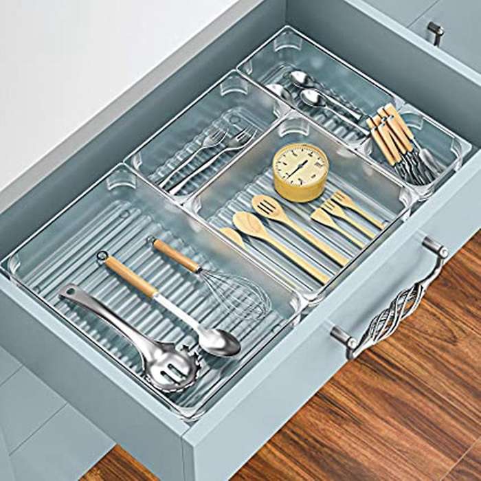14 Desk Drawer Organiser Trays, Clear Vanity Drawer Dividers
