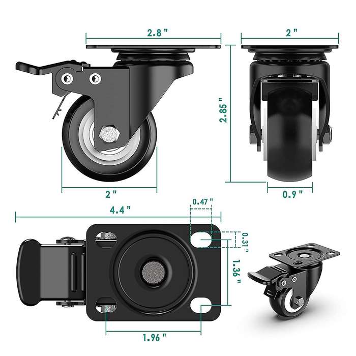 2 Inch Swivel Caster Wheels,heavy Duty Plate Casters (pack Of 4)