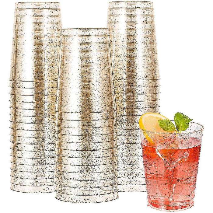 Gold Glitter Plastic Drink Cups for Champagne Cocktail Dessert