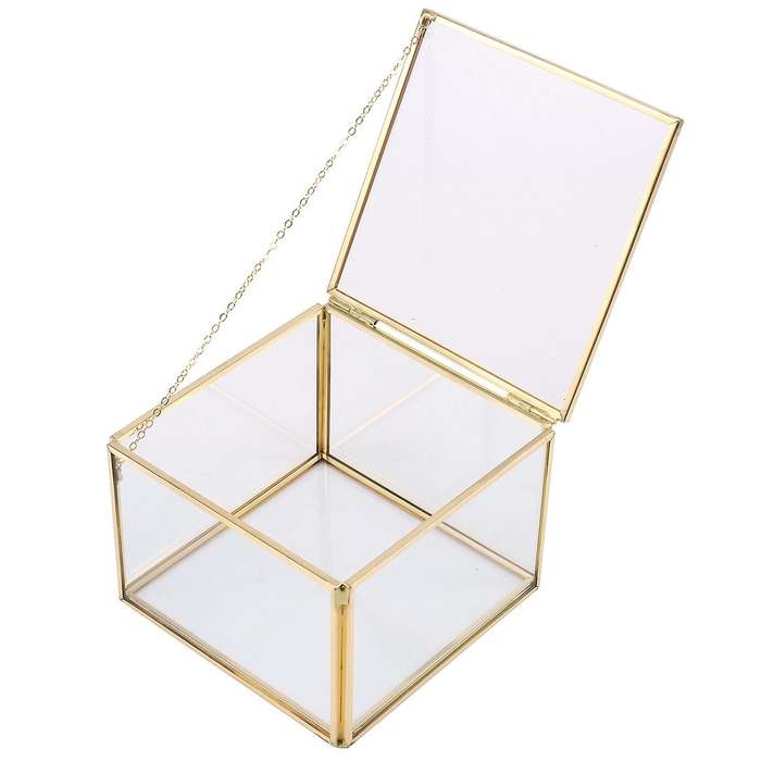 2x Square Opening Glass Geometry Garden Jewelry Boxs