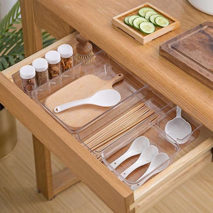 6pcs Transparent Drawer Storage Box Uncovered Compartment