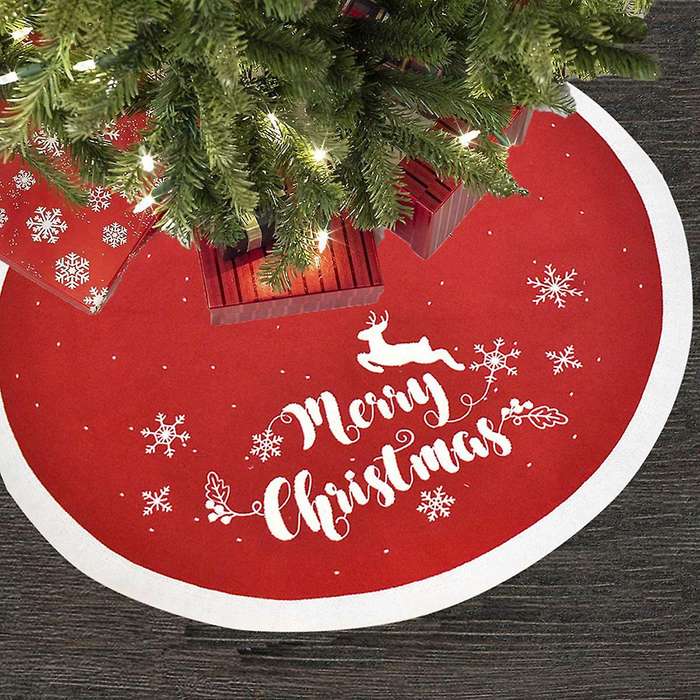 Christmas Tree Skirt Knitted Tree Skirt Snowflake Deer Embroidery