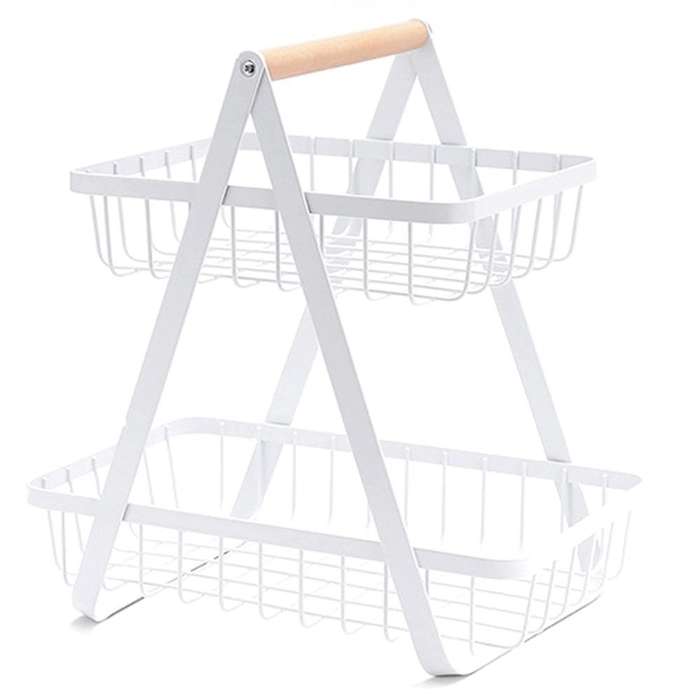 Creative Iron Fruit Basket Kitchen Storage Double Layers, Silver