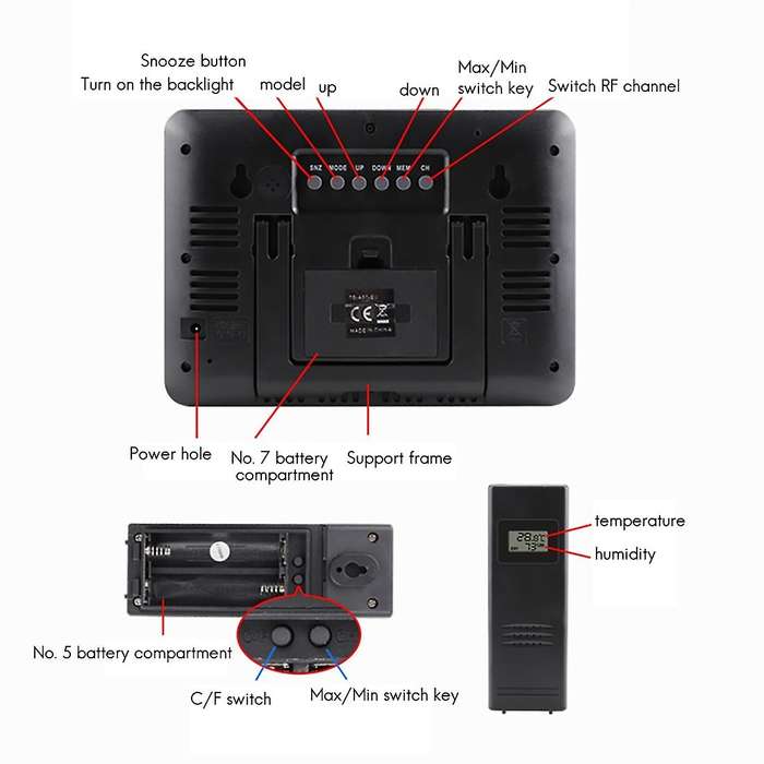 Wireless Weather Clock with Color Screen Weather Forecast Eu Plug