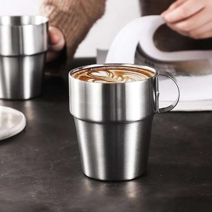 Stackable Coffee Cup Set with Cup Holder Anti-scald Cups, 4pcs Cup