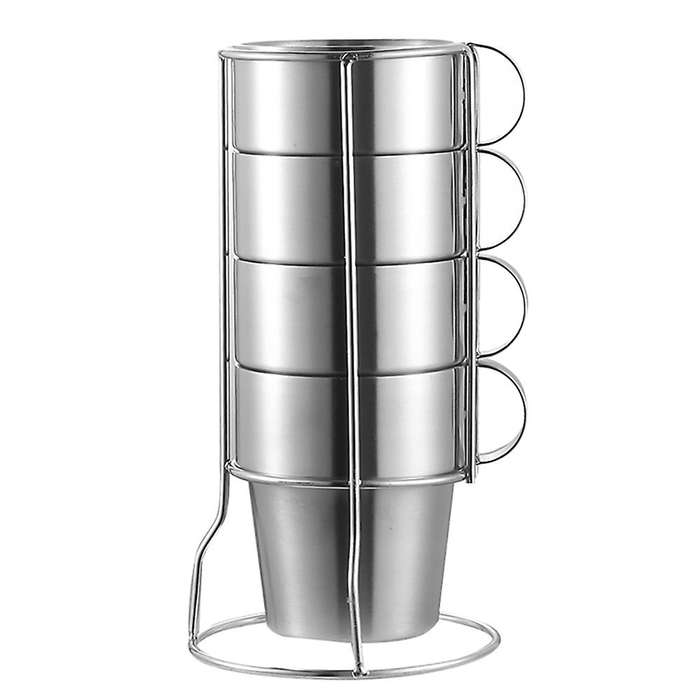 Stackable Coffee Cup Set with Cup Holder Anti-scald Cups, 4pcs Cup