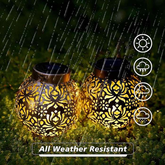 Set Of 2 Solar Lantern Outdoor Hanging Decorative Light(copper Color)