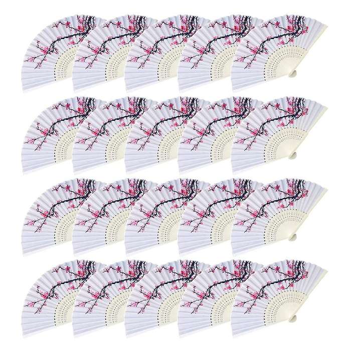 20 Pieces Cherry Blossom Design Silk Folding Hand Fan Wedding Gifts