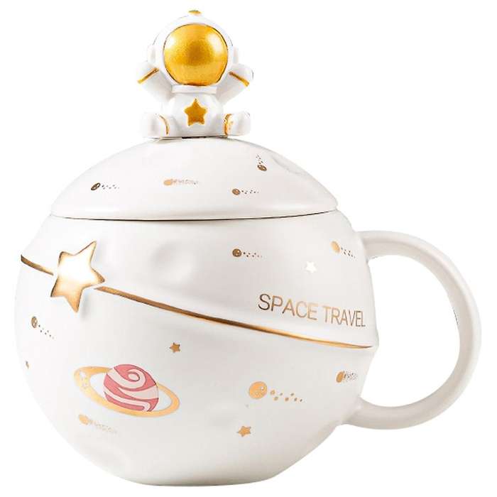 Cute Astronaut Mug with Lid & Spoon, Mug for Coffee, White