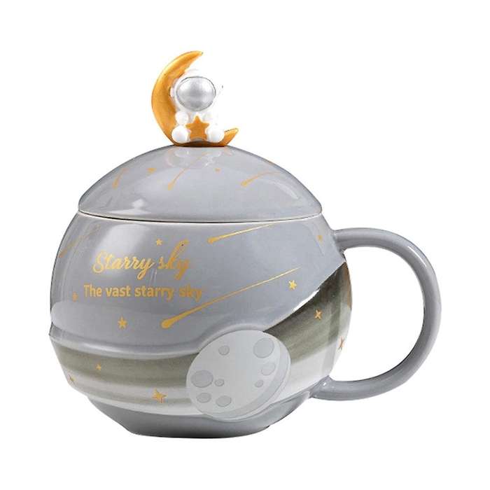 Kids Ceramic Mugs 420ml Planet Tea Cup with Lid Astronaut Mug -3