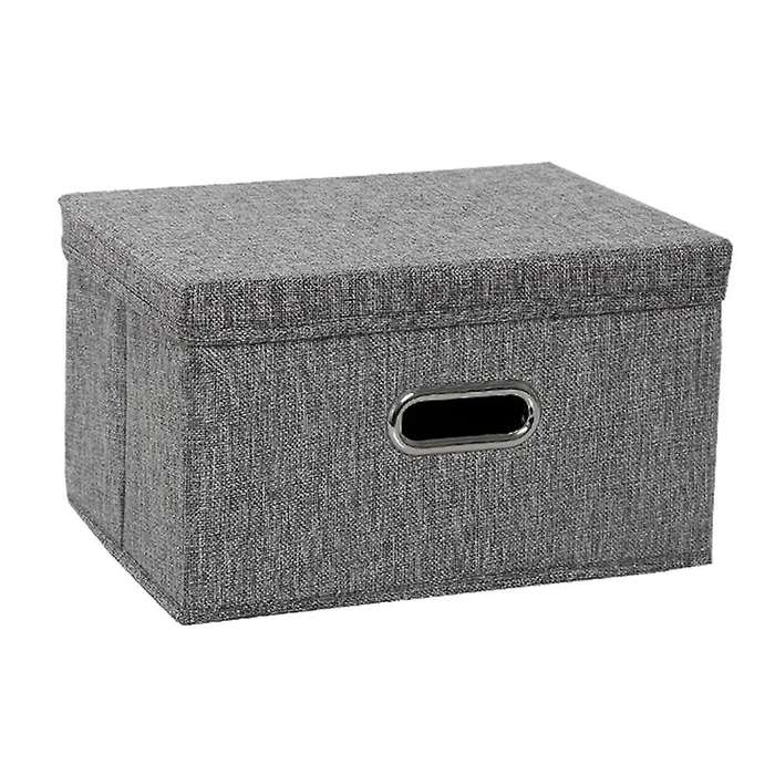 Large Capacity Cotton Linen Folding Storage Box with Lid Grey