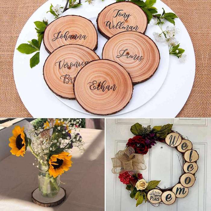 20pc Natural Wood Slices for Craft Pre-installed with Eye Screws