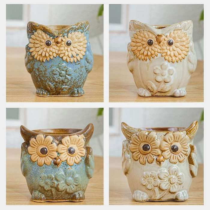 Owl Small Flower Pot Vase for Flowers Home Decor Loft Gifts 6pcs,blue