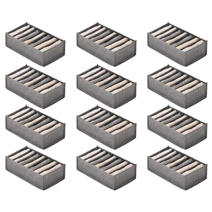 12 Pcs Grey Storage Boxes for Drawers Cupboard Dresser Small 7 Grids