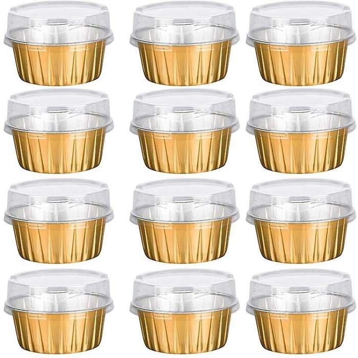 Dessert Cups with Lids,50 Pack Gold Aluminum Foil Baking Cups Holders