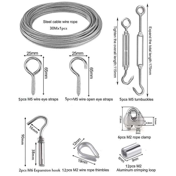 30m Garden Wire for Climbing Plants,wire Fence Wire Rope Clips
