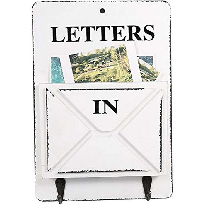 Wooden Mail Box Letter Rack Wall Mounted Sorter Storage Box (white)