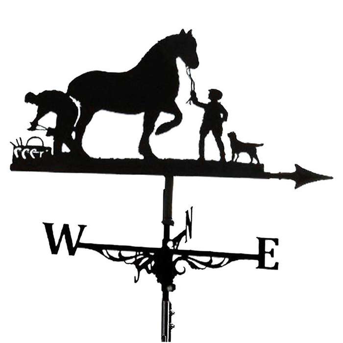 Metal Weathervane Farmer and Horse Mount Wind Direction Indicator