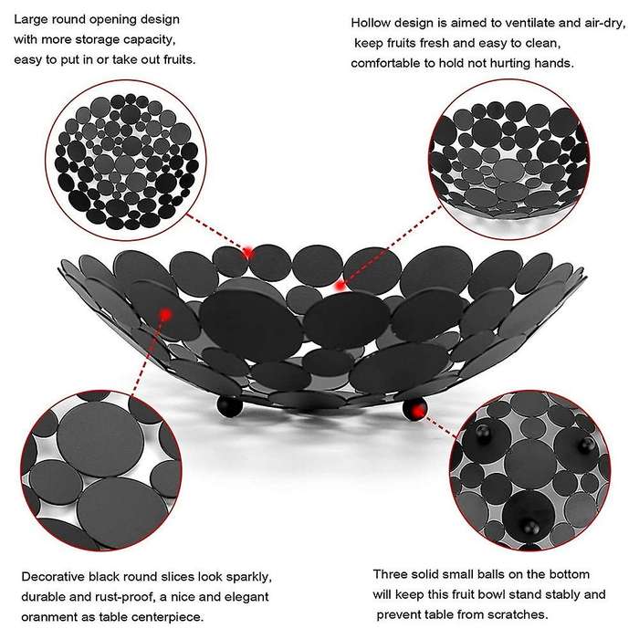 Metal Fruit Bowl Basket Decorative Countertop Fruit Holder (black)