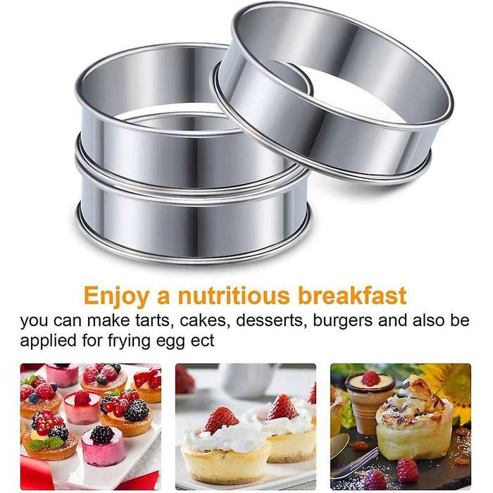 12 Pieces 3.15 Inch Tart Rings Stainless Steel Crumpet Rings Molds
