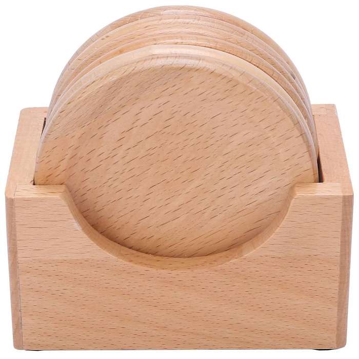 2x Coffee Cup Wooden Coaster Beech Round Insulation Pad Solid Wood