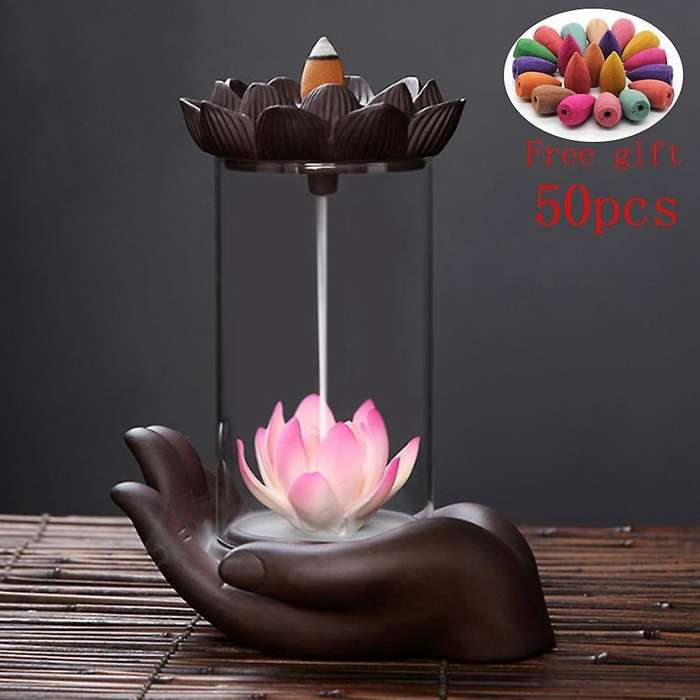 Zen Lotus Burner Smoke Incense Burner,50pcs Cone Incense Aromatherapy