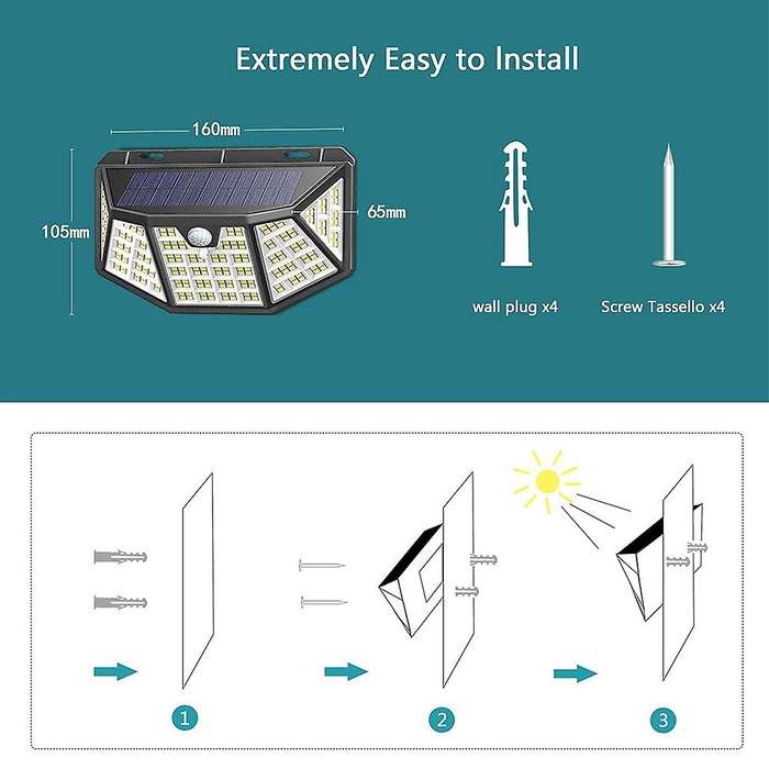 Outdoor Solar Security Lights, Solar Powered Lights 270 Wide Angle