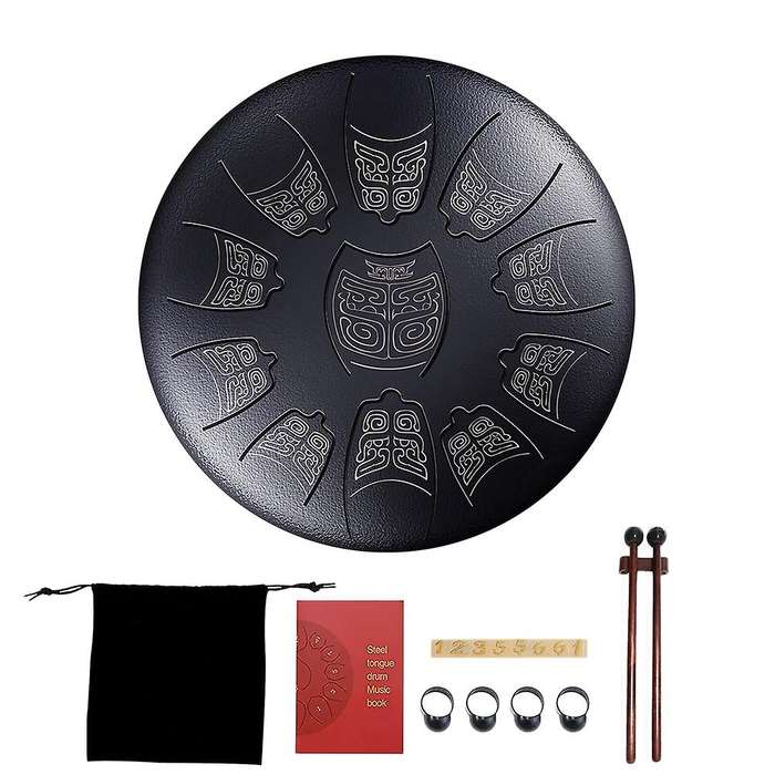 Steel Tongue Drum 6 Inch 11 Tone Carbon Steel Tongue Hand Pan Drum, D